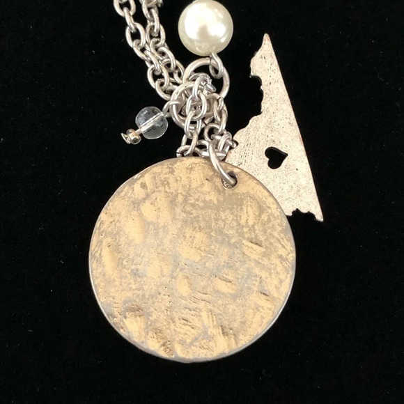 Silver tone State of Virginia Charm Necklace Pearl - Picture 4 of 4